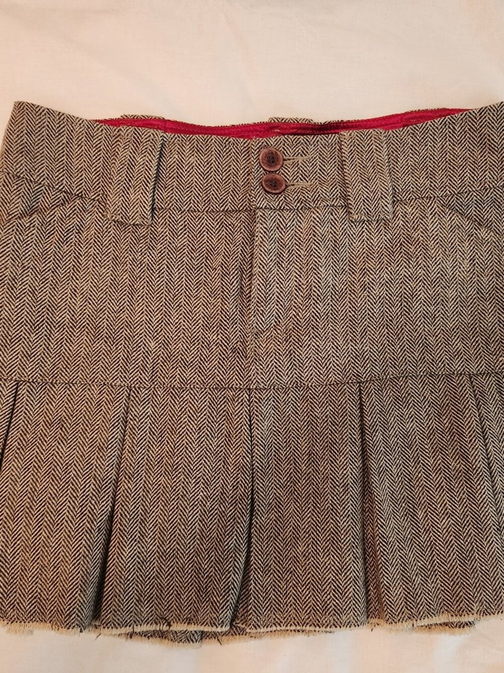 Vintage David Bitton Buffalo Herringbone Tweed Pleated Mini Skirt Size 4